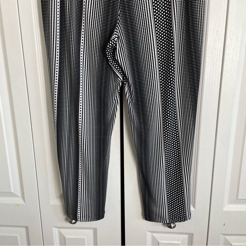 Chico's Polka Dot Stripe Pull On Pants Women’s L Ankle Black White Stretch EUC - Picture 8 of 13